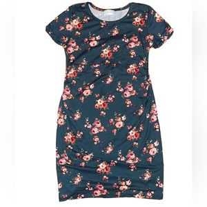 French Grey Womens Dress Midi Floral Medium Polka Dot Pink Roses Cotton